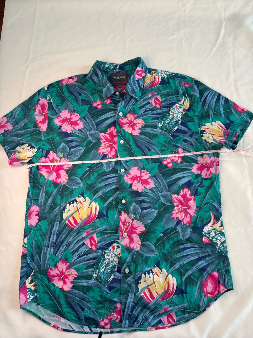 Bonobos Teal Tropical Floral Short-Sleeve Button-Down with Pink Blooms
